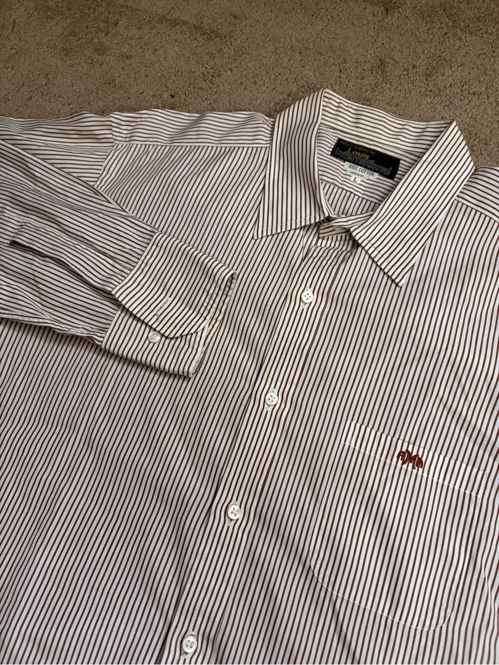 Louis International Button Down Mens 43cm-17 Striped Vintage Dress Shirt AMA